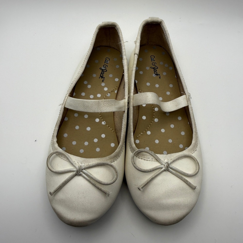 Cat & Jack Girls Cream White Ballet Flats with Bow Size 10 Kids